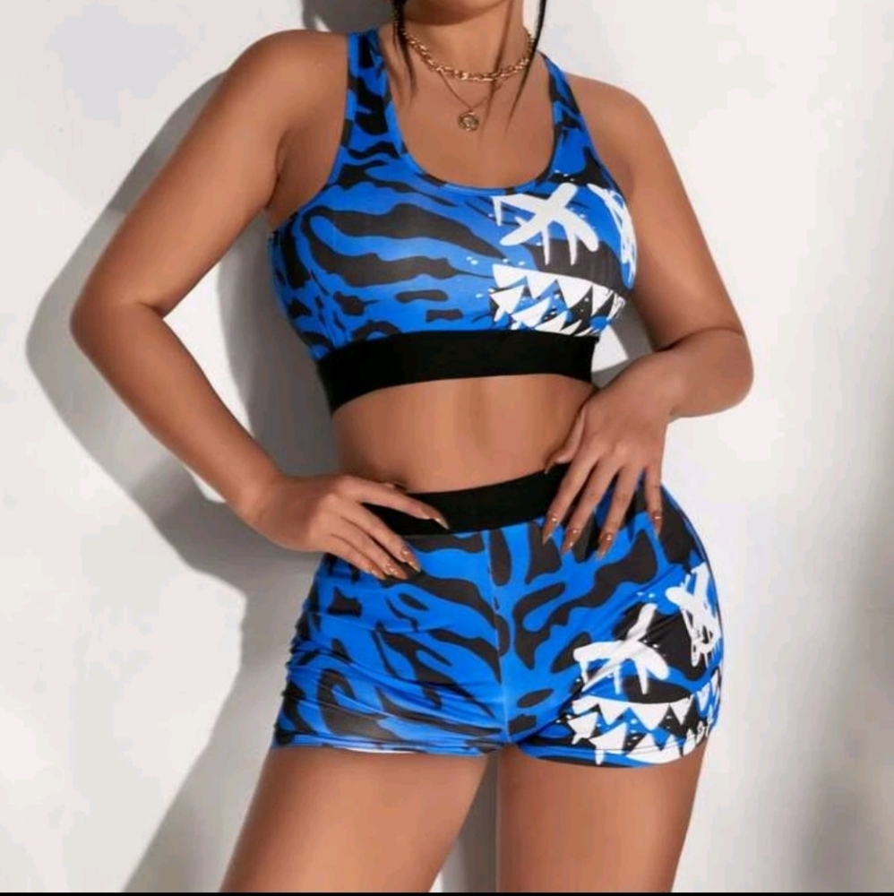 Tank top  & Bike Short, Cartoon Graphic Crop. - Picture 2 of 4